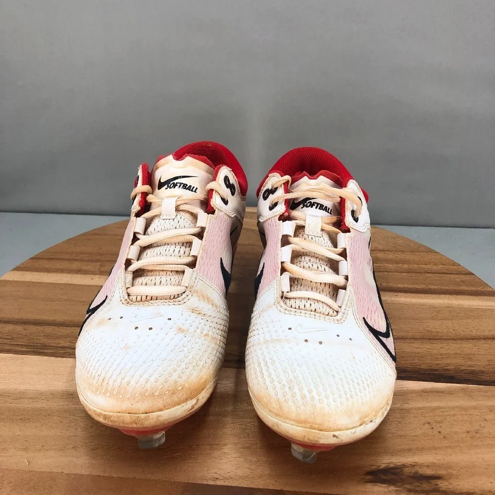 Nike Hyperdiamond 4 Elite Metal Softball Cleats Red White Womens 8.5